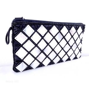Unique Vintage Elegant Mother of Pearl Geometric Clutch with Wristlet